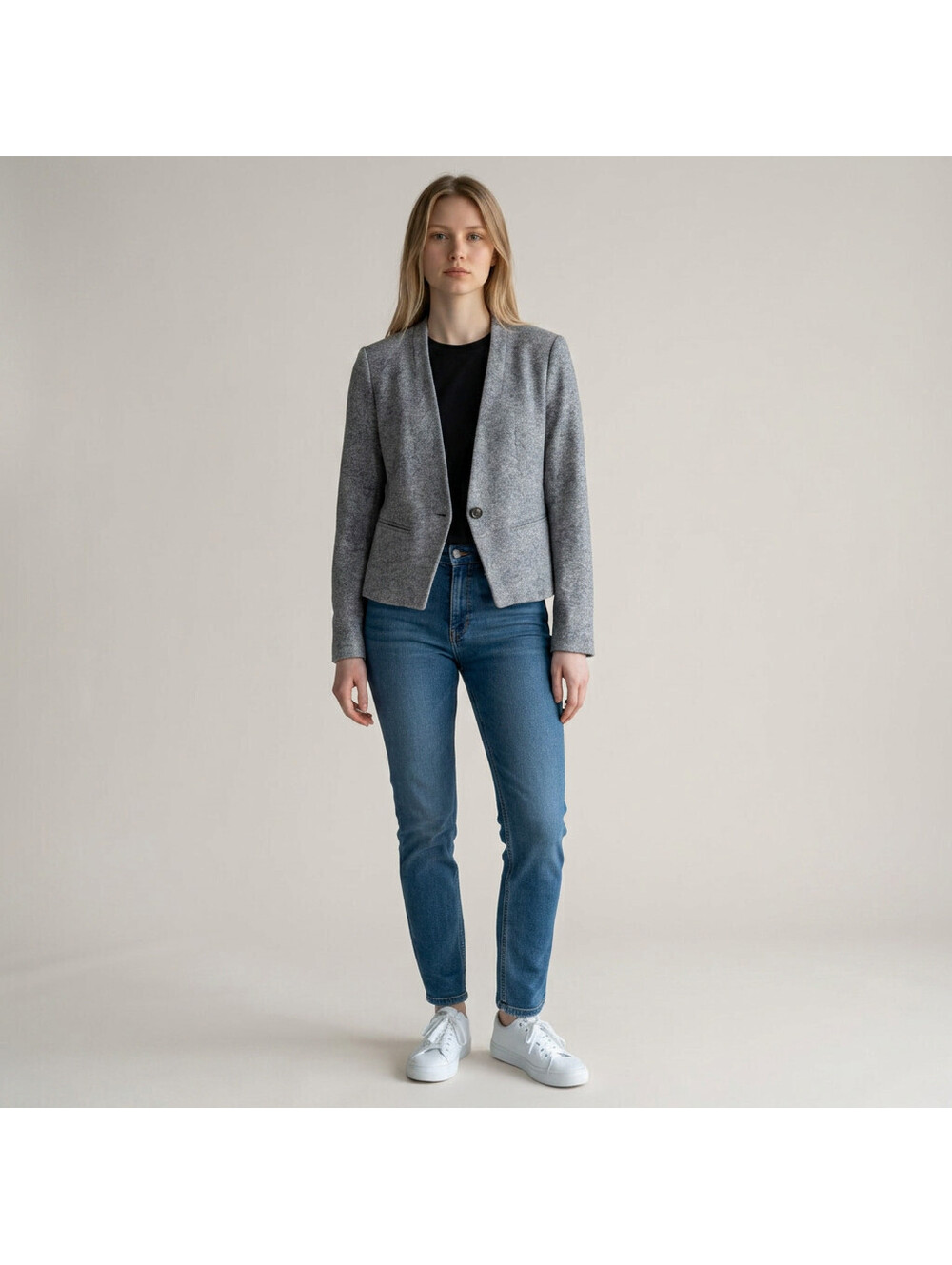 Loft Blazer Women 6 Gray V-Neck One Button Long Sleeve Pockets Career Classic
